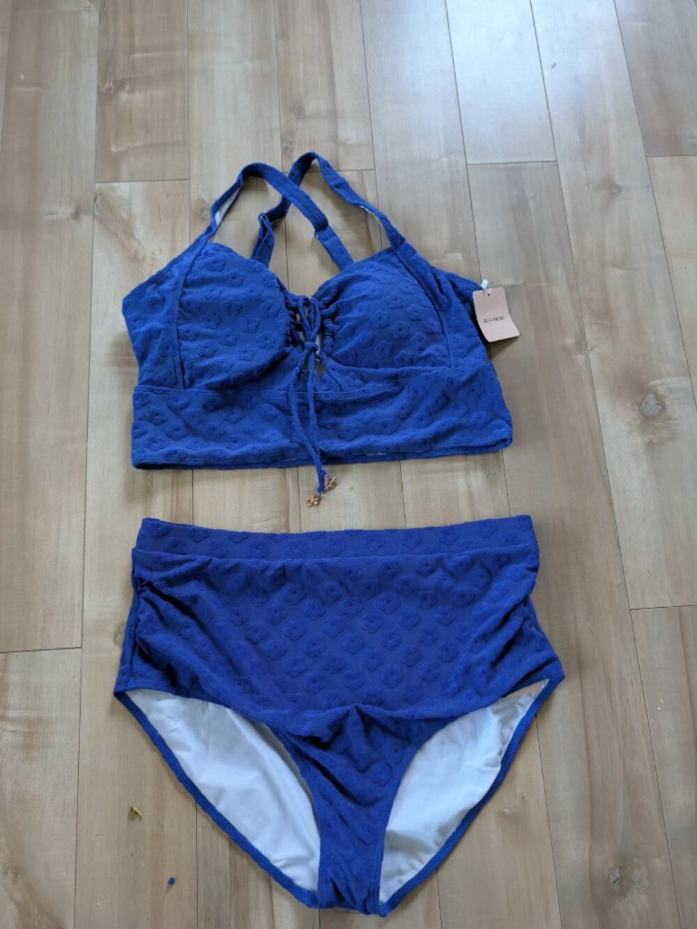 NWT BloomChic Cobalt Blue Floral Textured High Waist Bikini Set 22/24 3XL